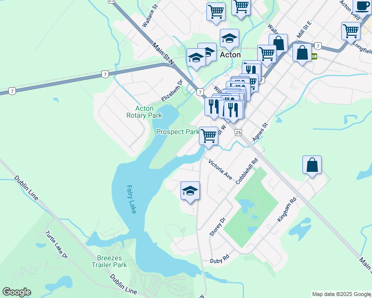map of restaurants, bars, coffee shops, grocery stores, and more near 87 Lake Avenue in Acton
