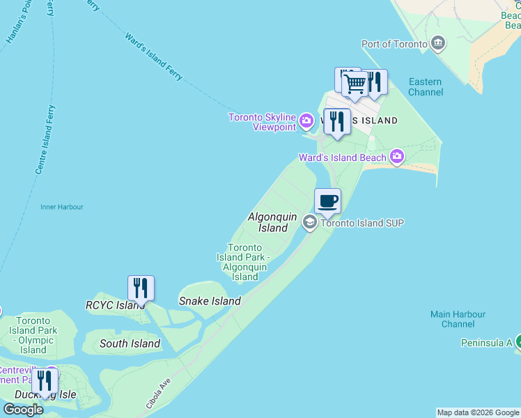 map of restaurants, bars, coffee shops, grocery stores, and more near in Toronto