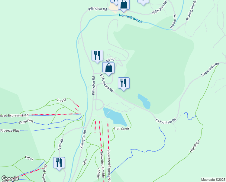 map of restaurants, bars, coffee shops, grocery stores, and more near 230 East Mountain Road in Killington