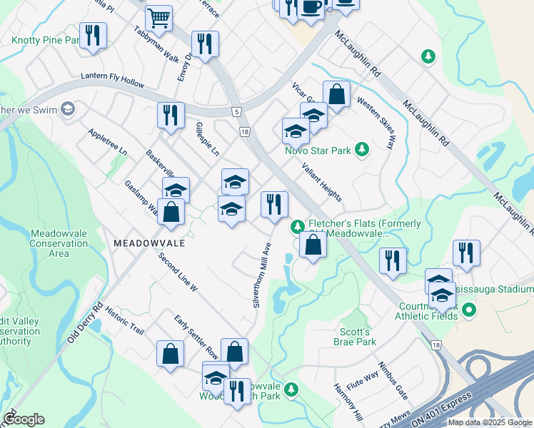 map of restaurants, bars, coffee shops, grocery stores, and more near 883 Golden Farmer Way in Mississauga