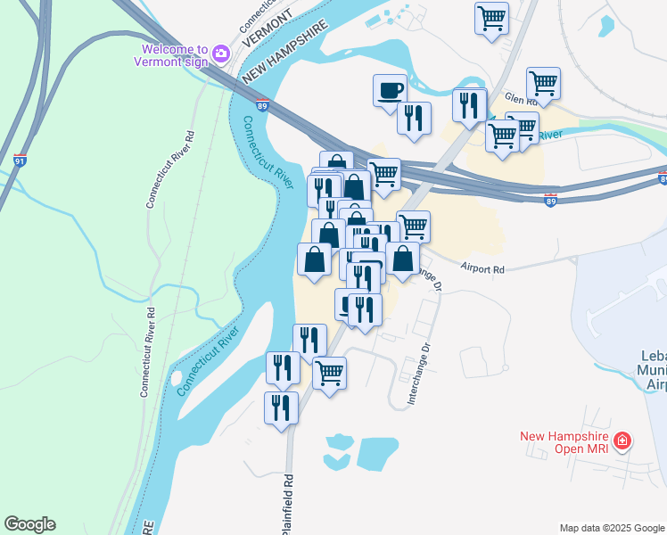 map of restaurants, bars, coffee shops, grocery stores, and more near 254 North Plainfield Road in Lebanon