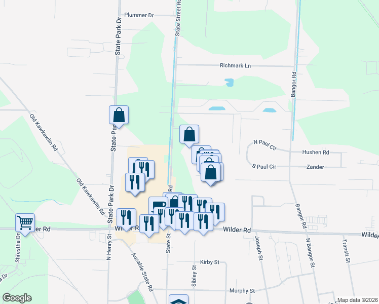 map of restaurants, bars, coffee shops, grocery stores, and more near 3798 State Street Road in Bay City