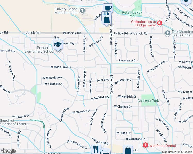 map of restaurants, bars, coffee shops, grocery stores, and more near 2680 North Phoenix Avenue in Meridian