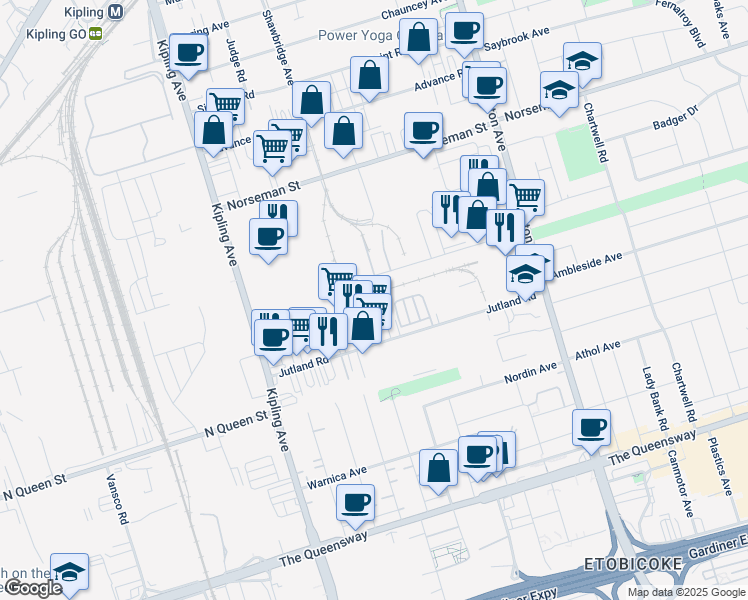 map of restaurants, bars, coffee shops, grocery stores, and more near in Toronto