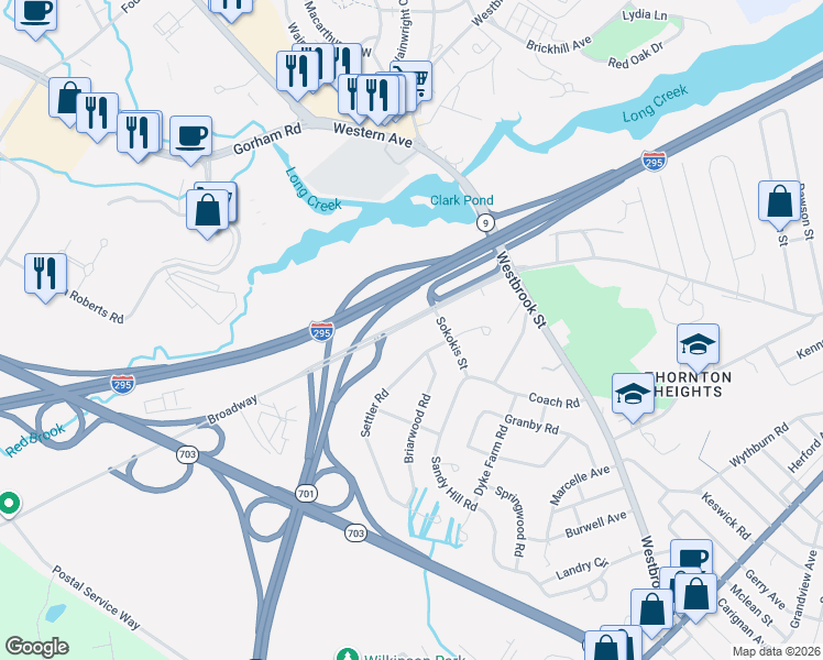 map of restaurants, bars, coffee shops, grocery stores, and more near 1946 Broadway in South Portland