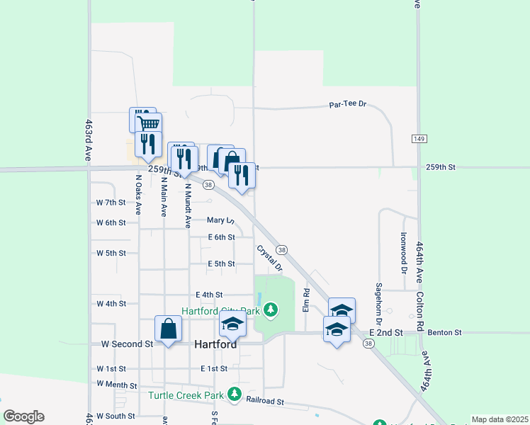 map of restaurants, bars, coffee shops, grocery stores, and more near 700 North Vandemark Avenue in Hartford