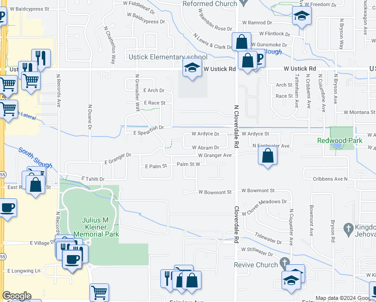 map of restaurants, bars, coffee shops, grocery stores, and more near 12539 West Abram Drive in Boise