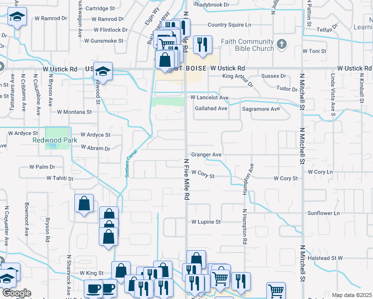 map of restaurants, bars, coffee shops, grocery stores, and more near 10104 West Granger Avenue in Boise