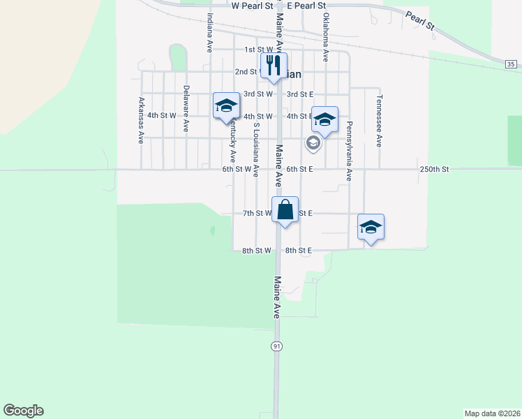 map of restaurants, bars, coffee shops, grocery stores, and more near 108 7th Street West in Adrian