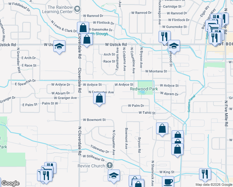 map of restaurants, bars, coffee shops, grocery stores, and more near 2646 North Coolwater Avenue in Boise