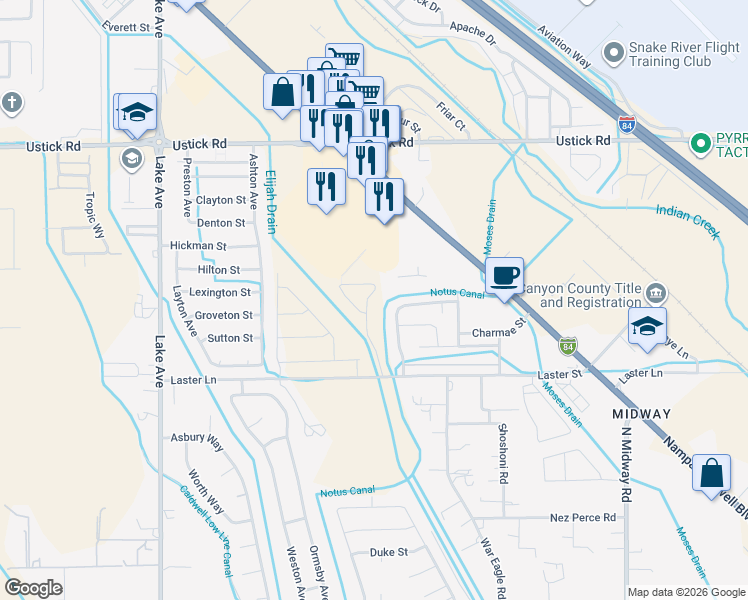 map of restaurants, bars, coffee shops, grocery stores, and more near 4618 Ann Marie Avenue in Caldwell