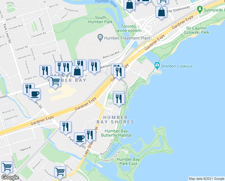 map of restaurants, bars, coffee shops, grocery stores, and more near in Toronto