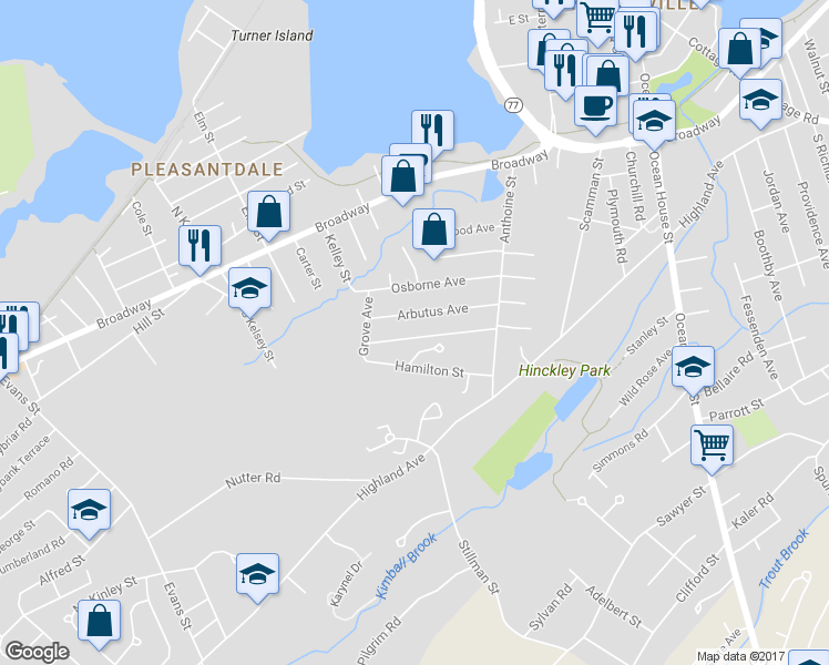 map of restaurants, bars, coffee shops, grocery stores, and more near 59 Baltimore Avenue in South Portland