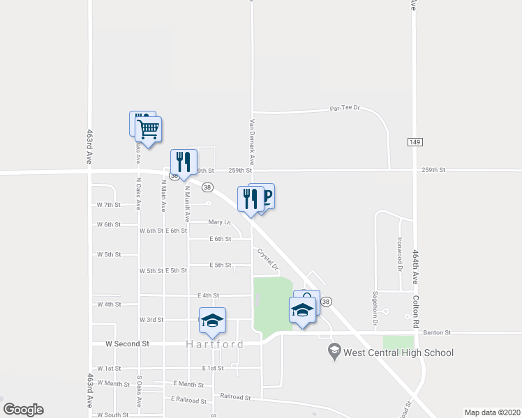 map of restaurants, bars, coffee shops, grocery stores, and more near 700 North Vandemark Avenue in Hartford