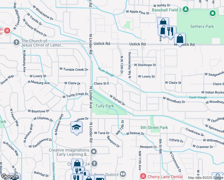 map of restaurants, bars, coffee shops, grocery stores, and more near 2671 Northwest 13th Street in Meridian