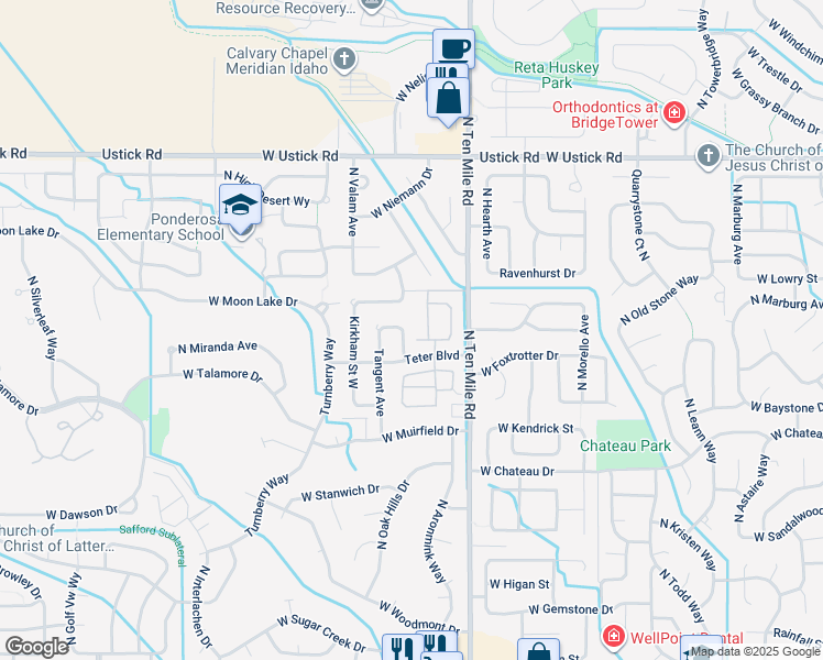 map of restaurants, bars, coffee shops, grocery stores, and more near 2680 North Phoenix Avenue in Meridian