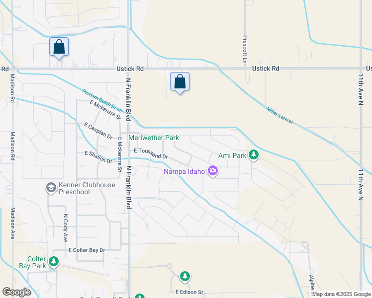 map of restaurants, bars, coffee shops, grocery stores, and more near 7826 East Bratton Drive in Nampa