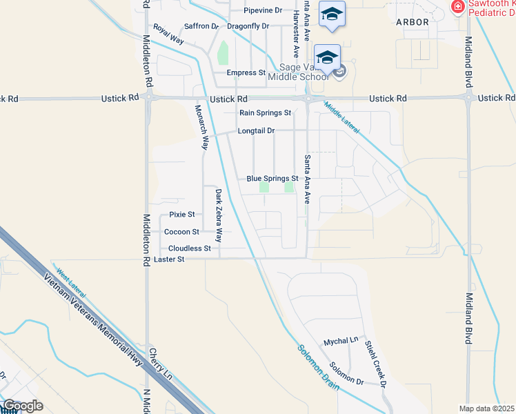 map of restaurants, bars, coffee shops, grocery stores, and more near 10619 Tysen Springs Street in Nampa