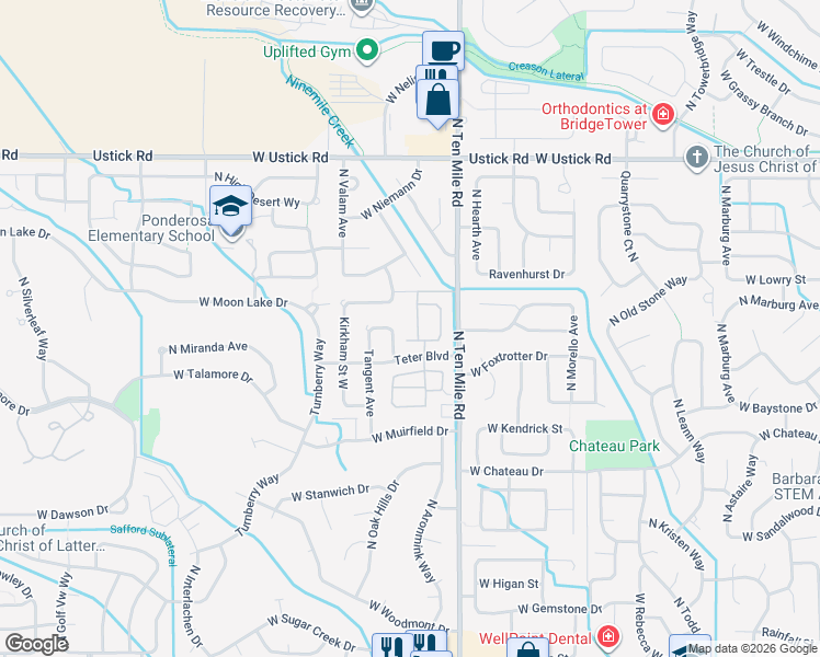 map of restaurants, bars, coffee shops, grocery stores, and more near 2680 North Phoenix Avenue in Meridian