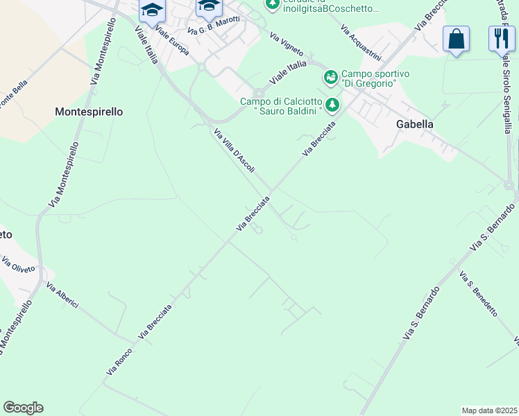 map of restaurants, bars, coffee shops, grocery stores, and more near 13 Via Brecciata in Provincia di Ancona