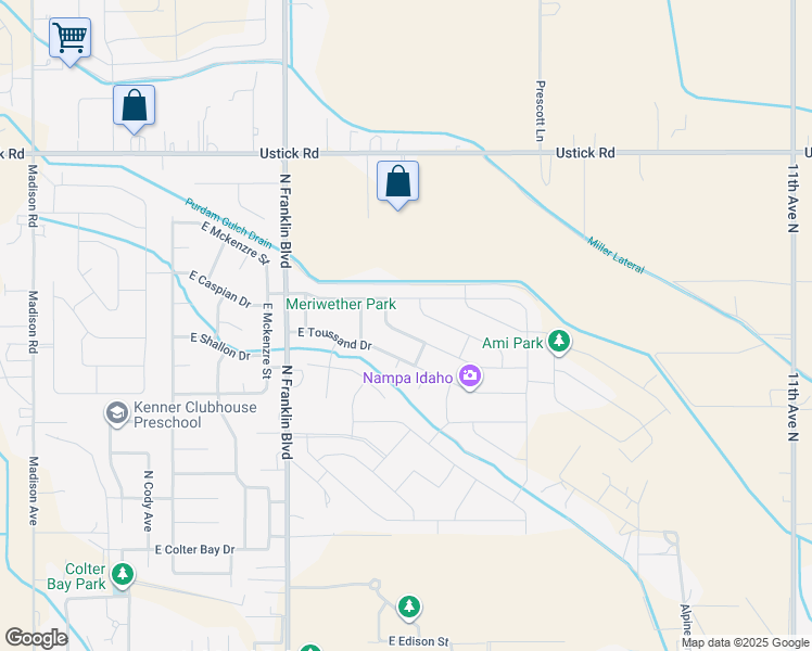 map of restaurants, bars, coffee shops, grocery stores, and more near 7826 East Bratton Drive in Nampa
