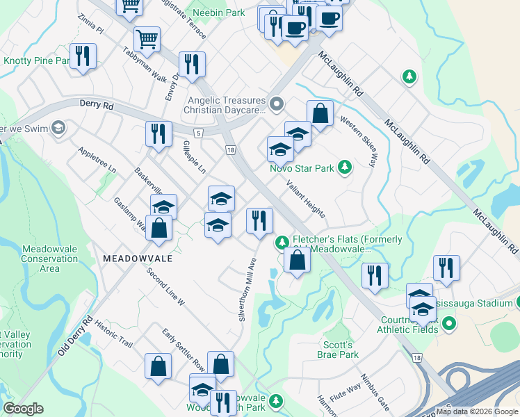 map of restaurants, bars, coffee shops, grocery stores, and more near 865 Golden Farmer Way in Mississauga