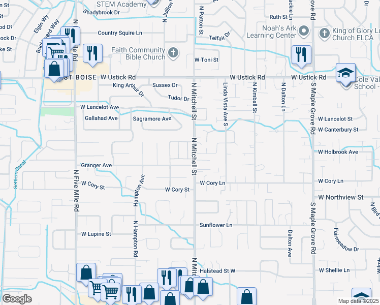 map of restaurants, bars, coffee shops, grocery stores, and more near 2650 North Mitchell Street in Boise