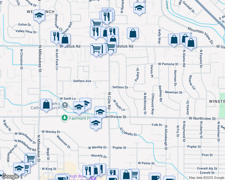 map of restaurants, bars, coffee shops, grocery stores, and more near 7450 West Holbrook Lane in Boise