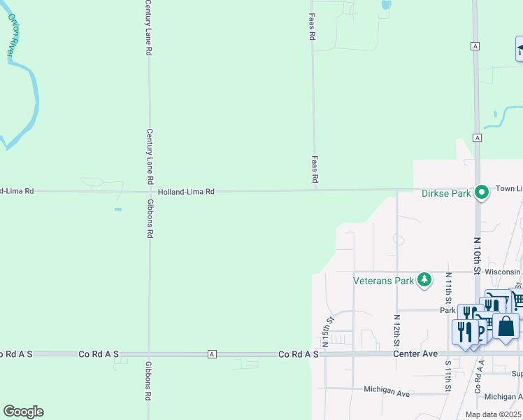 map of restaurants, bars, coffee shops, grocery stores, and more near W2363 Holland-Lima Road in Oostburg