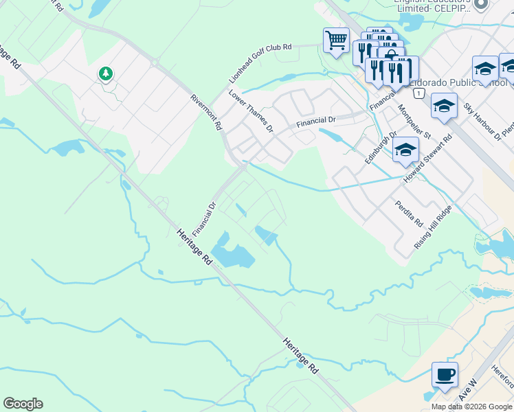 map of restaurants, bars, coffee shops, grocery stores, and more near 15 Quinton Ridge in Brampton