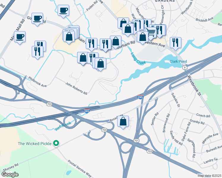 map of restaurants, bars, coffee shops, grocery stores, and more near 350 Clarks Pond Parkway in Portland