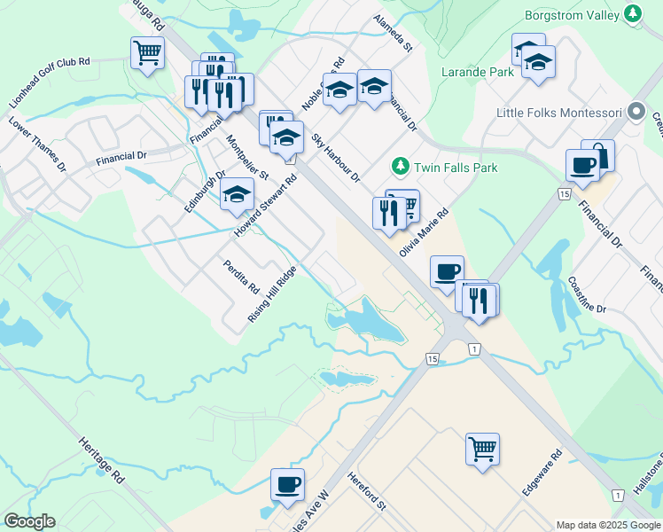 map of restaurants, bars, coffee shops, grocery stores, and more near 94 Beckenrose Court in Brampton