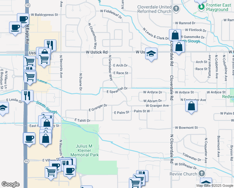 map of restaurants, bars, coffee shops, grocery stores, and more near 4248 East Granger Drive in Meridian