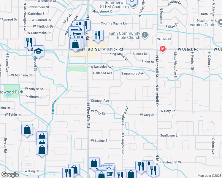map of restaurants, bars, coffee shops, grocery stores, and more near 2702 North Aster Avenue in Boise