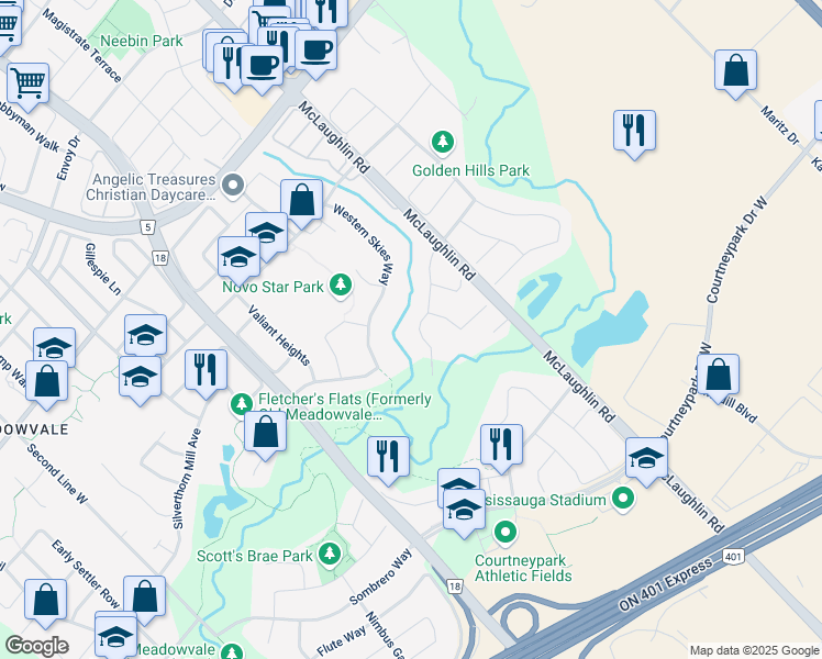 map of restaurants, bars, coffee shops, grocery stores, and more near 6644 Rothschild Trail in Mississauga
