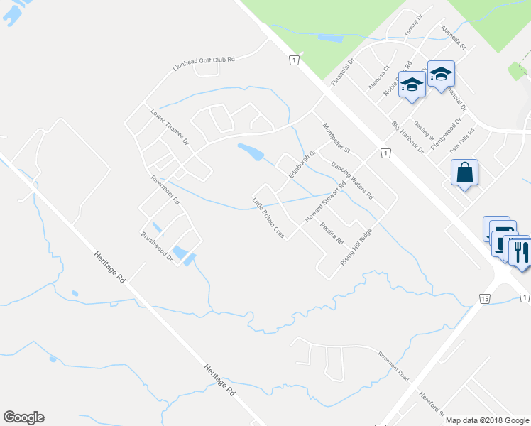 map of restaurants, bars, coffee shops, grocery stores, and more near 7 Little Britain Crescent in Brampton