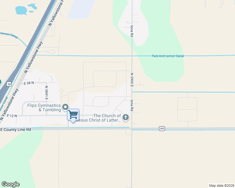 map of restaurants, bars, coffee shops, grocery stores, and more near 3893 Ash Lane in Rigby