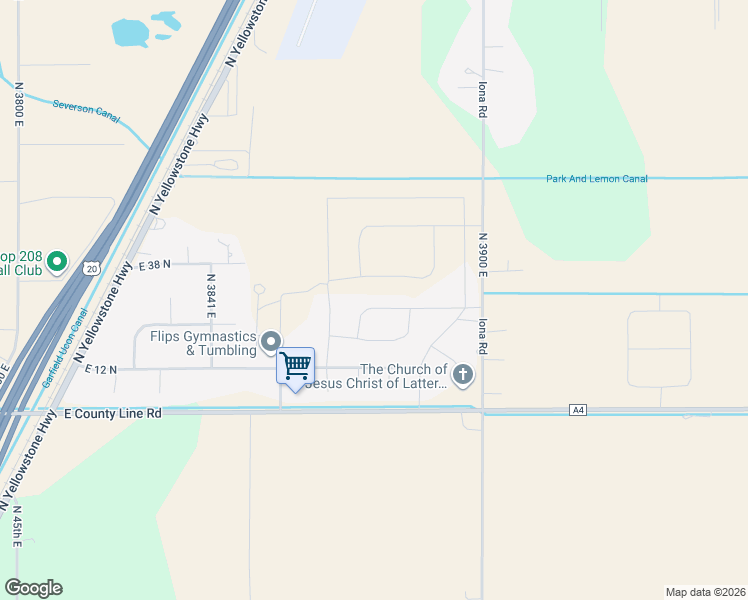 map of restaurants, bars, coffee shops, grocery stores, and more near 3879 Ash Lane in Rigby