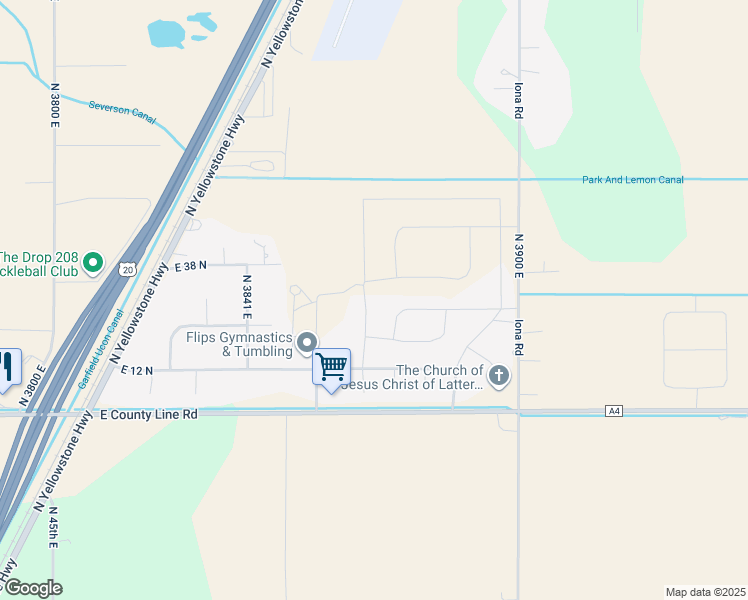 map of restaurants, bars, coffee shops, grocery stores, and more near 28 White Pine Lane in Rigby