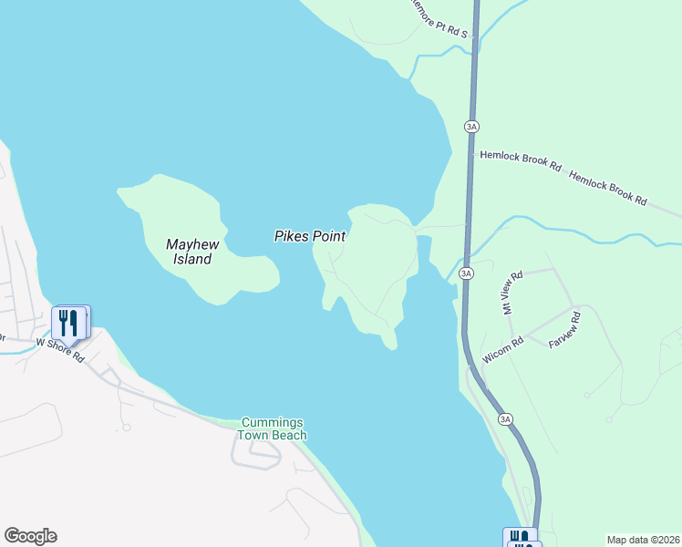 map of restaurants, bars, coffee shops, grocery stores, and more near 255 Pikes Point Road in Bristol