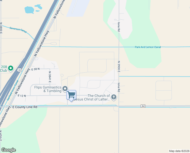 map of restaurants, bars, coffee shops, grocery stores, and more near 3879 Ash Lane in Rigby