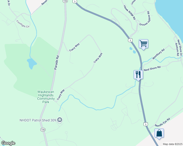 map of restaurants, bars, coffee shops, grocery stores, and more near 78 Tracy Way in Meredith