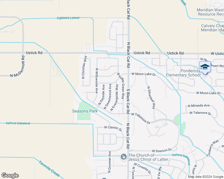 map of restaurants, bars, coffee shops, grocery stores, and more near 2776 North Sweetwood Avenue in Meridian