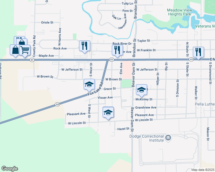 map of restaurants, bars, coffee shops, grocery stores, and more near 807 West Brown Street in Waupun