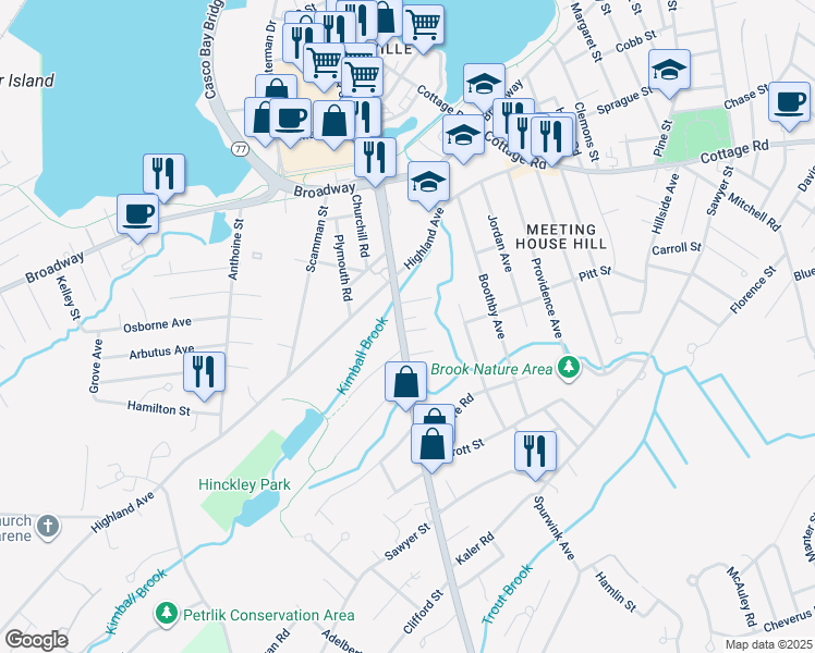 map of restaurants, bars, coffee shops, grocery stores, and more near 340 Ocean Street in South Portland