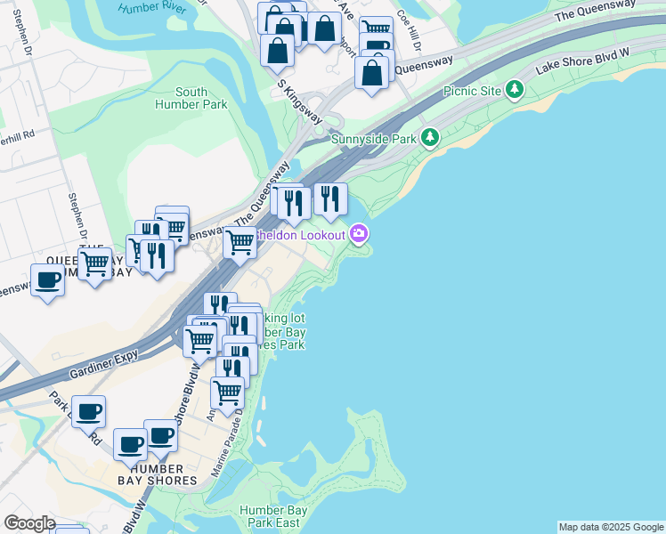 map of restaurants, bars, coffee shops, grocery stores, and more near in Toronto