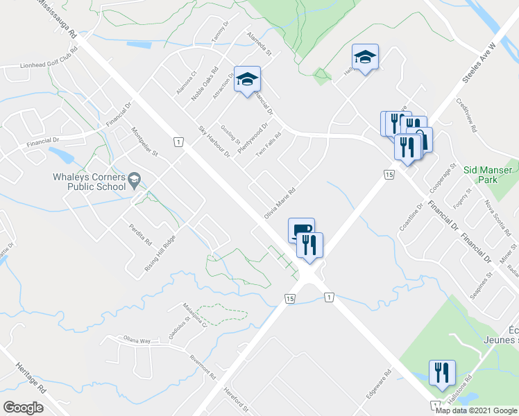 map of restaurants, bars, coffee shops, grocery stores, and more near in Brampton