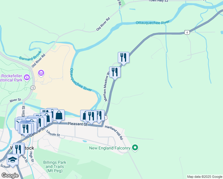 map of restaurants, bars, coffee shops, grocery stores, and more near 449 Woodstock Road in Woodstock