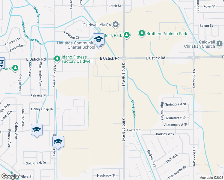 map of restaurants, bars, coffee shops, grocery stores, and more near 4800-5010 South Indiana Avenue in Caldwell