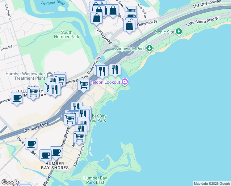 map of restaurants, bars, coffee shops, grocery stores, and more near in Toronto